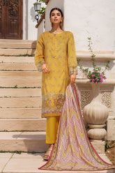 Raya By Sada Bahar Stitched 3 Piece Festive Emb Lawn Collection-CW-D-4072-Yellow